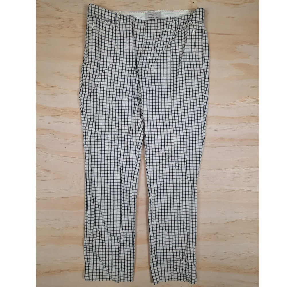 Anthropologie The Essential Slim Pants Black White Grid Check Trousers‎ Size 2